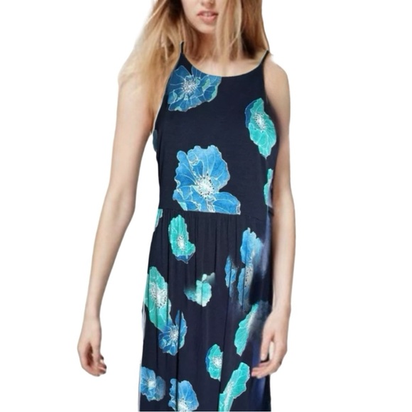Ann Taylor LOFT Navy Floral Midi Halter Dress Size Small Sleeveless Sundress - Picture 1 of 9